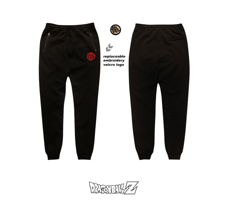 Dragon Ball Son Goku Logo Sweatpants DBZ Master Roshi Replaceable Velcro Logo Black Pants
