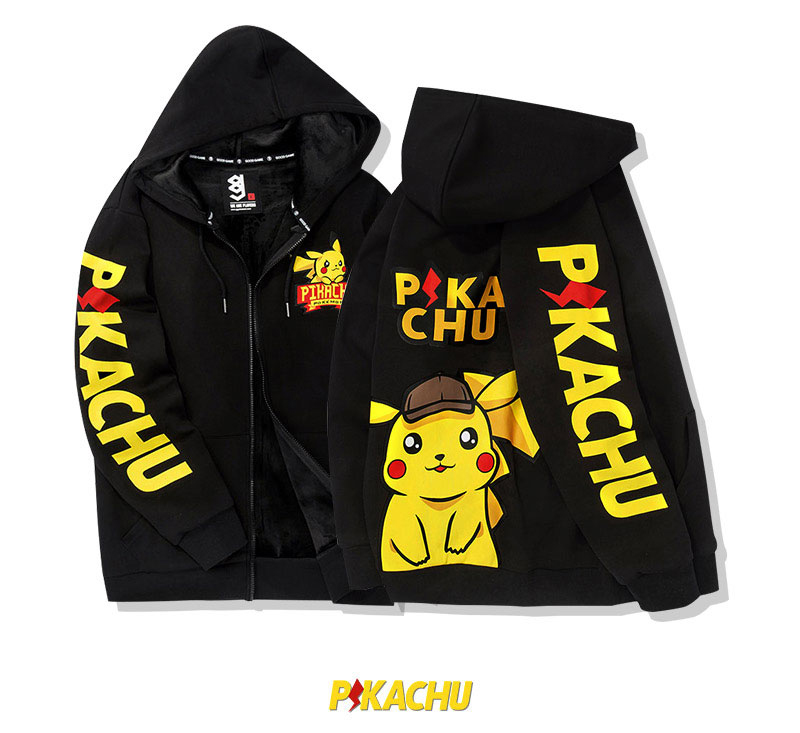 Schöne Pikachu Hoodie schwarz Zip up Kapuzen Sweatshirt