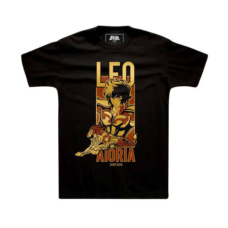 Saint Seiya Leo Tees lenda do santuário Aioria preto 3XL Mens Tshirt