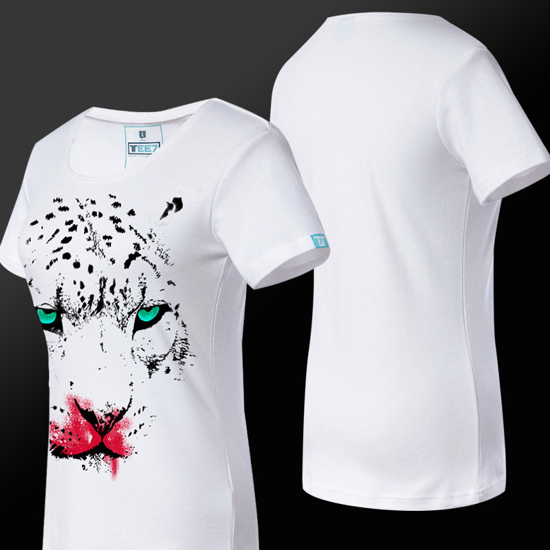 3D तेंदुए टी शर्ट सफेद महिला टीज़