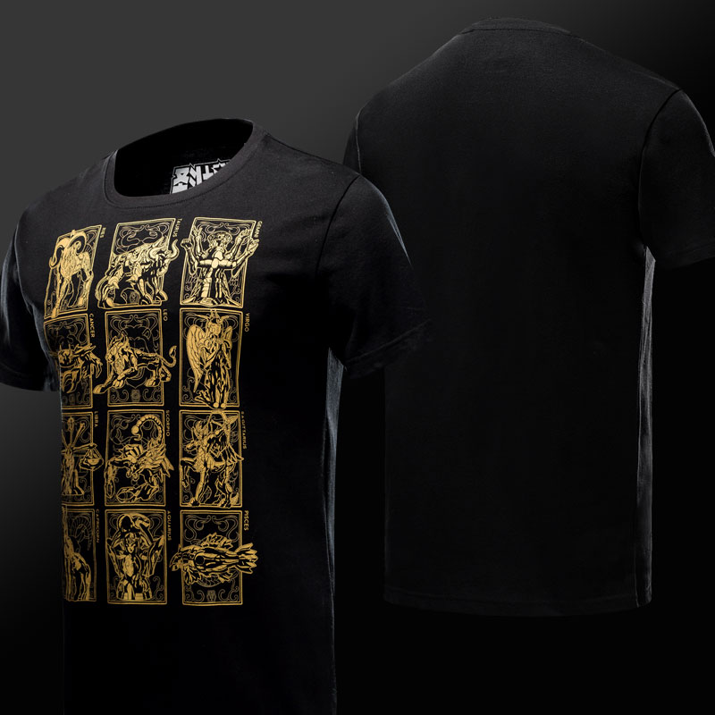 Riboto tiražo Saint Seiya aukso audiniu dizaino marškinėliai