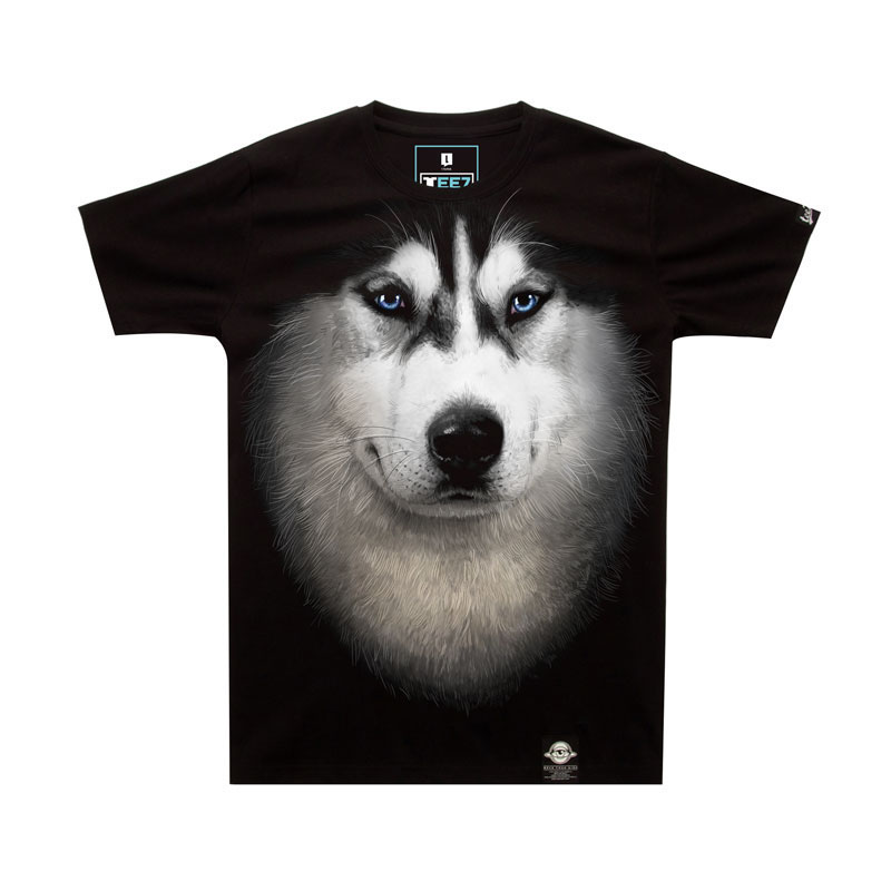 3D hund T-shirt svart djur Tees för män