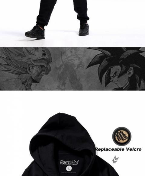 Dragon Ball Son Goku Logo Hoodie DBZ Master Roshi Replaceable Velcro Logo Black Zip Hooded Sweatshirt