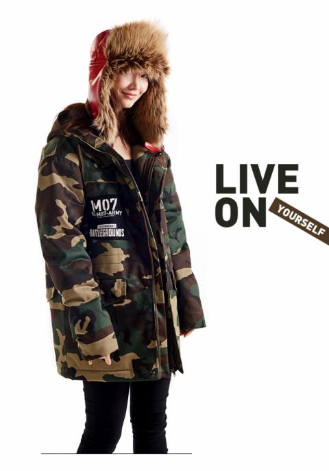 Winter PUBG Zip Up Long Thick Coat Playerunknown&#039;S Battlegrounds Army Green Hooded Coat