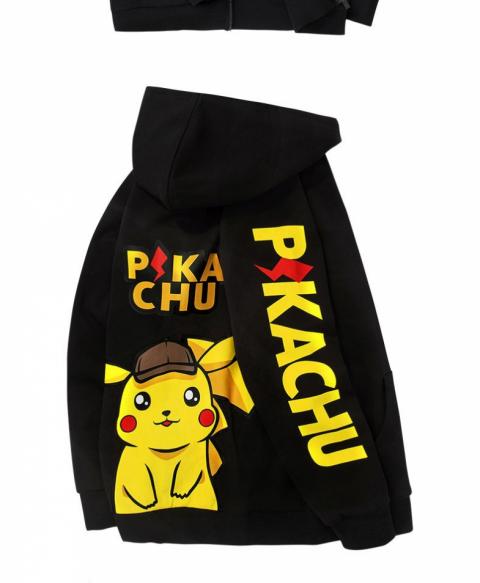 Đáng yêu Pikachu Hoodie Đen Zip lên Hooded Sweatshirt
