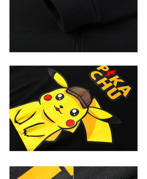 Lovely Pikachu Hoodie Negru Zip până Hanorac cu glugă