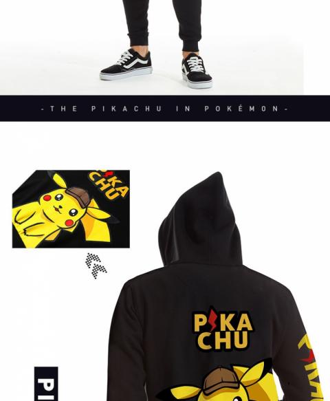 دوست داشتنی Pikachu هودی سیاه و سفید زیپ تا Sweatshirt هود