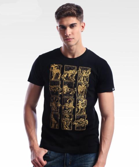 Riboto tiražo Saint Seiya aukso audiniu dizaino marškinėliai
