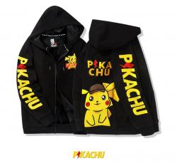 Indah Pikachu Hoodie Hitam Zip up Berkerudung Kaus